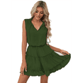 thumbnail image 2 of Womens Spring Summer 2025 Sleeveless Split V Neck Ruffle Chiffon Elegant Mini Short Skirt Dresses Green M, 2 of 9