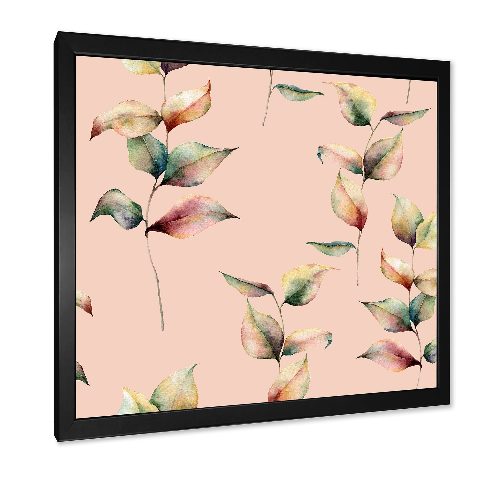 Designart 'Autumn Pink Leaves with Branch On Pastel Colors' Traditional Framed Art Print