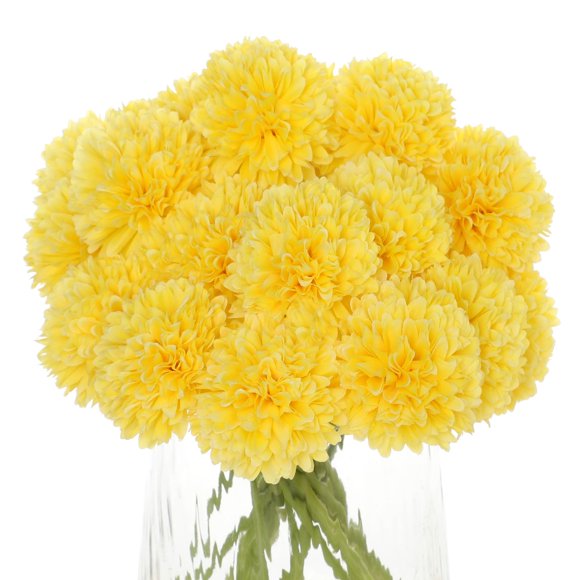 Kimura's Cabin 20Pcs Artificial Mums Flowers Fake Silk Chrysanthemum Balls Flower for Home Decor Easter Dining Table Core Bouquets Wedding Party DIY Decorations (Yellow)