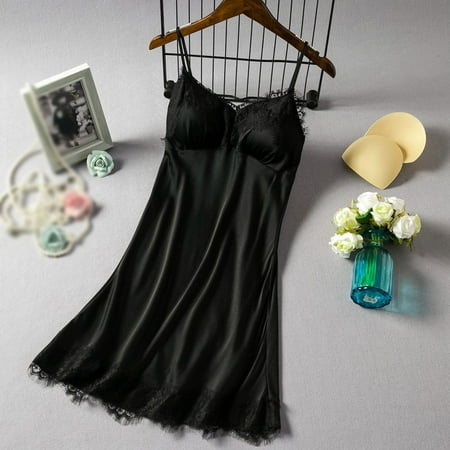 Spdoo Women Lingerie Satin Lace Chemise Nightgown V Neck Nightwear Full Slips Sleepwear Mini Teddy