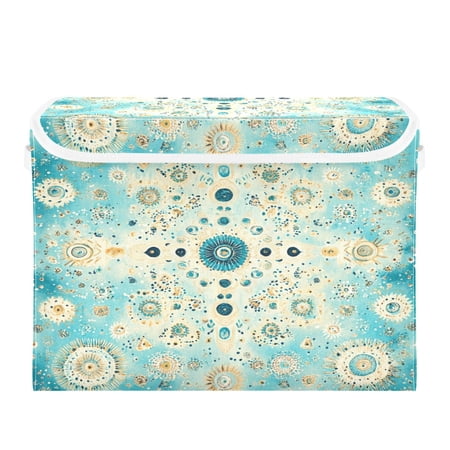 WOBOGO Moroccan Style Pattern Large Collapsible Storage Box Flip Lid Fabric Decorative Organizer Container Basket with Handles 16.5×12.6×11.8in