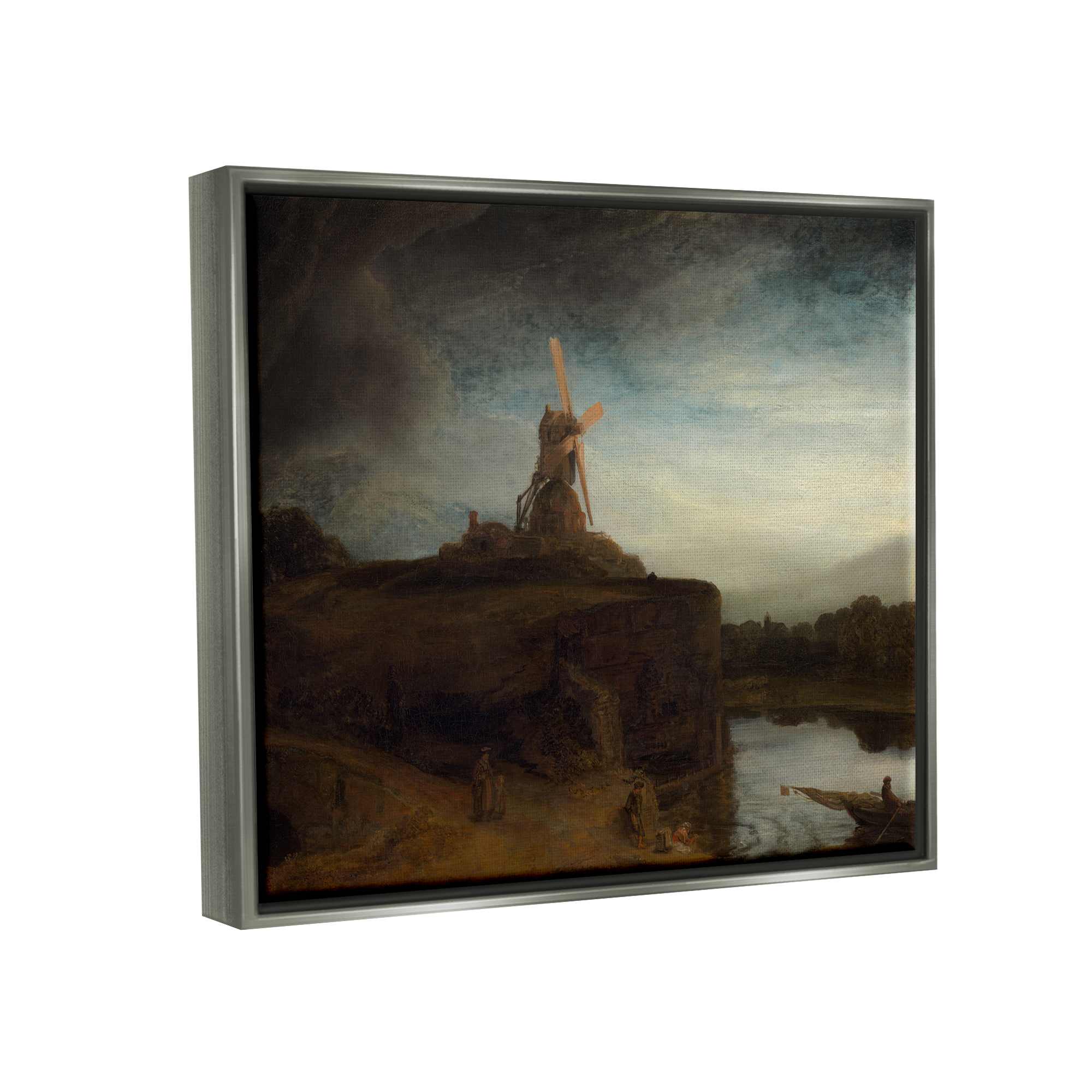 Stupell Industries The Mill Rembrandt van Rijn Classical Landscape Painting Painting Luster Gray Floating Framed Canvas Print Wall Art, Design by one1000paintings