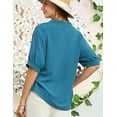 thumbnail image 3 of Doublju Womens Johnny Collar Shirred Short Sleeve Blouse With Plus Size, 3 of 4