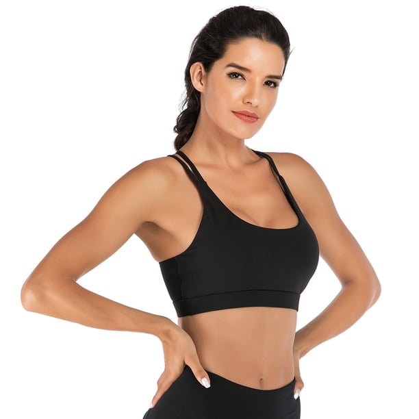 Ropa interior deportiva con tirantes para niñas Ropa interior sexy de yoga con espalda cruzada y soporte medio para mujer con copas desmontables