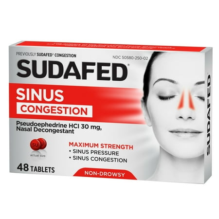 Sudafed Sinus Congestion Maximum Strength Decongestant Tablets, 48 ct