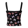 thumbnail image 4 of WEIWEN Womens Tank Tops with Built in Bras Slim Fitted Butterfly Printed Lace Spaghetti Strap Tank Top for Women Sleeveless Athletic Padded Cropped Tops Black, L, 4 of 7