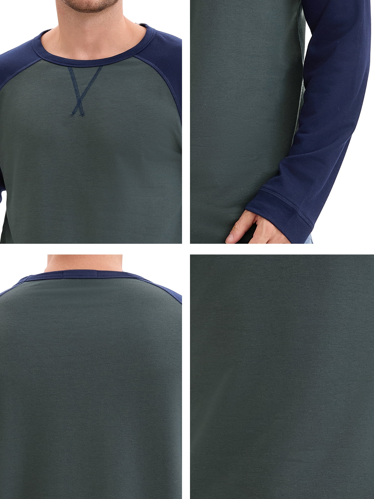 DARING DIVA Men's Long Sleeve Color Block Casual Raglan T-Shirt XL Gray Blue