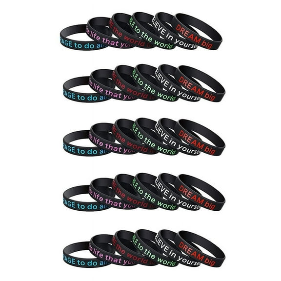 30 Pieces Motivational Bracelets Set Motivational Silicone Bracelets for Men and Women Black