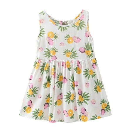 

Tking Fashion Toddler Kids Baby Girls Floral Print Princess Dress Summer Clothes White 130