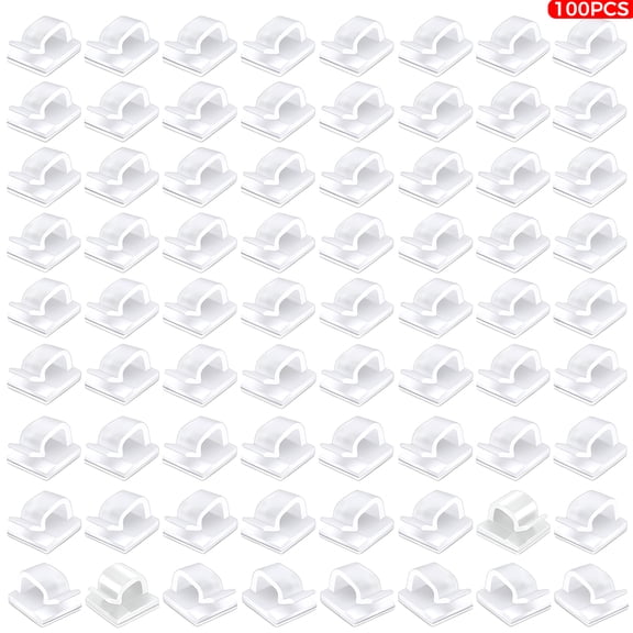 100PCS Cable Clips, Adhesive Wire Clips Organizer Cord Clips Management, Cable Staples Outdoor Strong for Wall, Desk, Christmas Lights, String Lights, TV PC Ethernet Cable, Clear Small