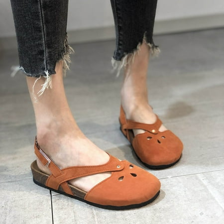 

HaiMao Women s Closed Toe Sandals Clearance Comfort Cork Footbed Arch Support Flat Sandals Khaki 4.5(35)