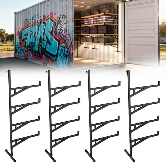 GIOTORENT Heavy Duty Shipping Container Shelving, 4-Tier Wall Mounted Rack, 4 Pack, 1100 lb Capacity, Black