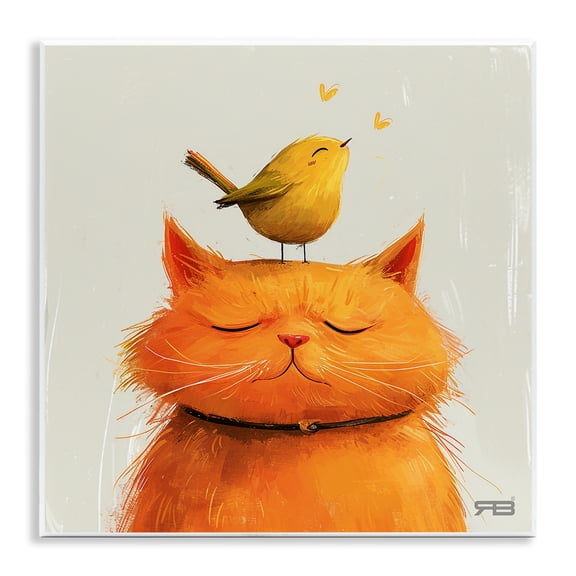 Stupell Industries Cottage Bird Perched on Cat Wall Plaque Art, 12 x 12, by RB