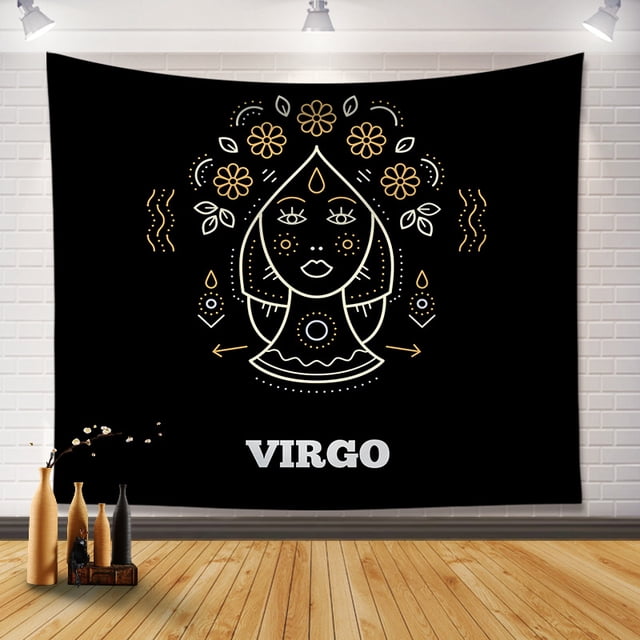 Tapiz para colgar en la pared Virgo Zodiac negro/dorado 130 x 150 cm