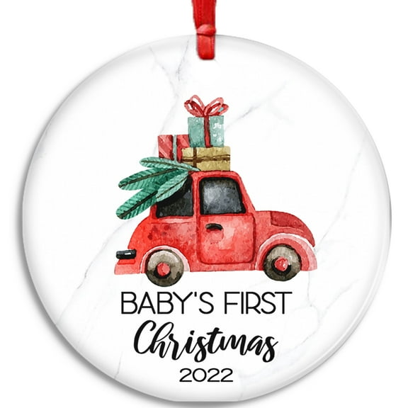 Baby First Christmas Ornament 2022, Newborn Baby Boy, Girl Christmas Ornament Gifts, First Time Mom, Dad Gift, Pregnancy Gifts, Christmas Decorations Newborn Gifts, Red Truck Ceramic Ornament