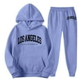 thumbnail image 2 of Men's Tracksuits 2 Piece Set Classic letter print Casual Hoodie Sweatshirt and Joggers Sweatpants Sets Running Sport Suits Clothes Outfits Purple XL, 2 of 3