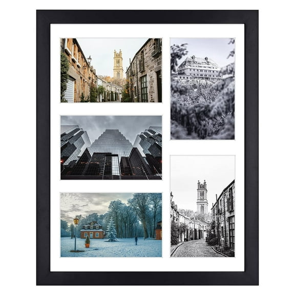 MBC MAT BOARD CENTER, 11x14 Gallery Collage Picture Frames, Made of Solid Wood with Real Glass, Black, 5-Opening Display 4x6 Inch Photos with Mat or 11x14 Picture Without Mat for Wall Decor