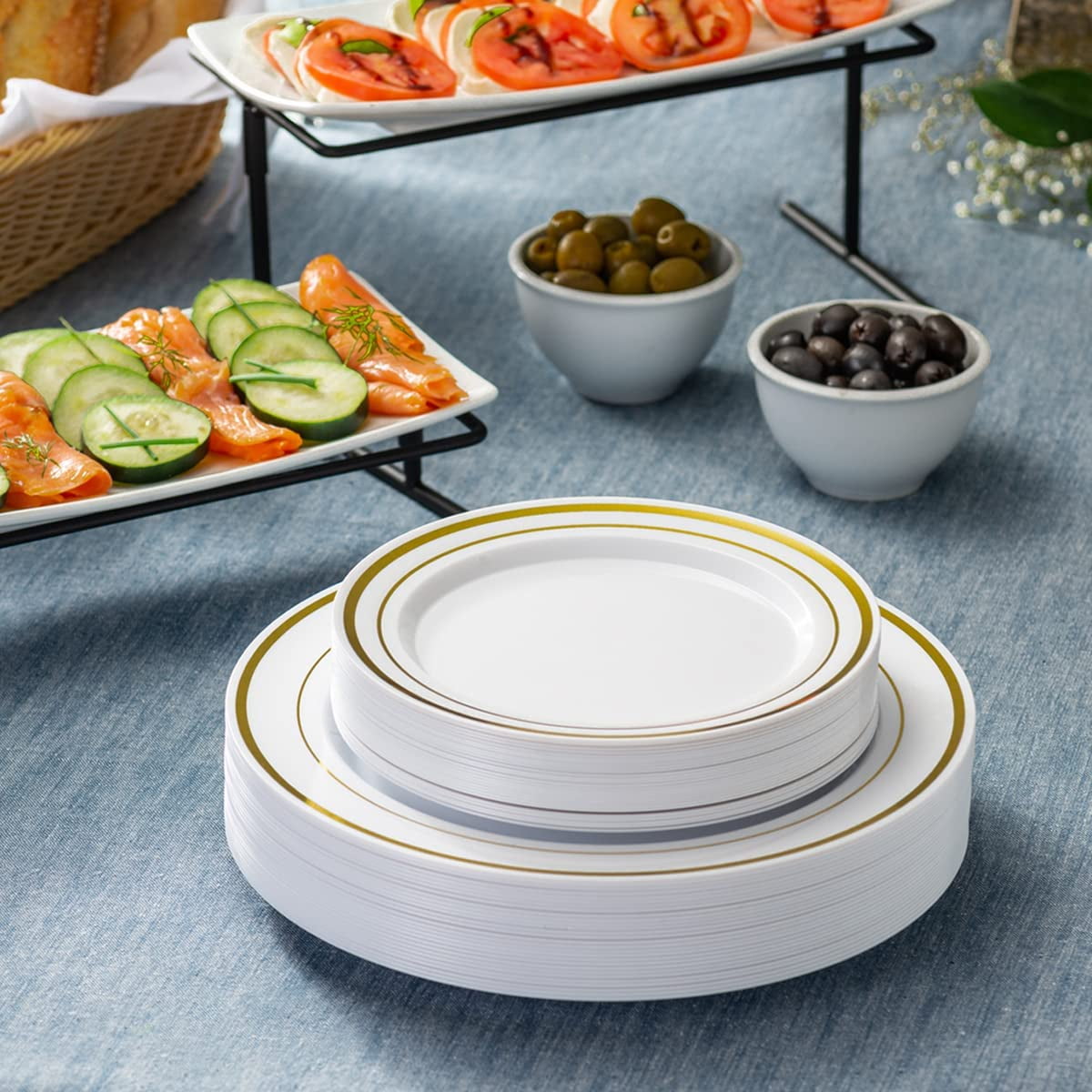 Gusto Fancy Plastic Plates Disposable Dinner Plates & Salad Plates Set, 60-Pack