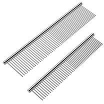 2 Pack Dog Combs with Rounded Ends Stainless Steel Teeth, Cat Comb for Removing Tangles and Knots, Professional Grooming Tool for Long and Short Haired Dog, Cat and other pets, 6.3IN/7.4IN