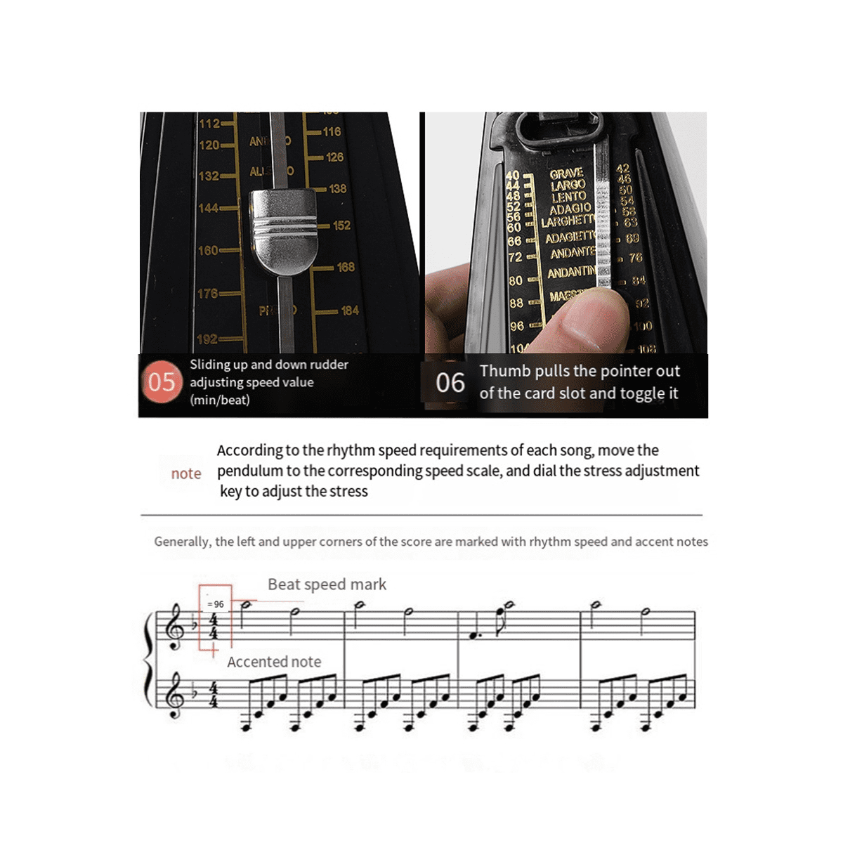 Mechanical Metronome Universal for Guitar Violin Piano Musical Instrument Practice Tool Black
