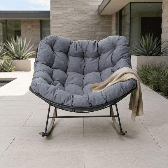 Grand Patio Oversized Steel Outdoor Rocking Chair with Ergonomic Design, All-Weather Rocker,Gray (Set of 1)