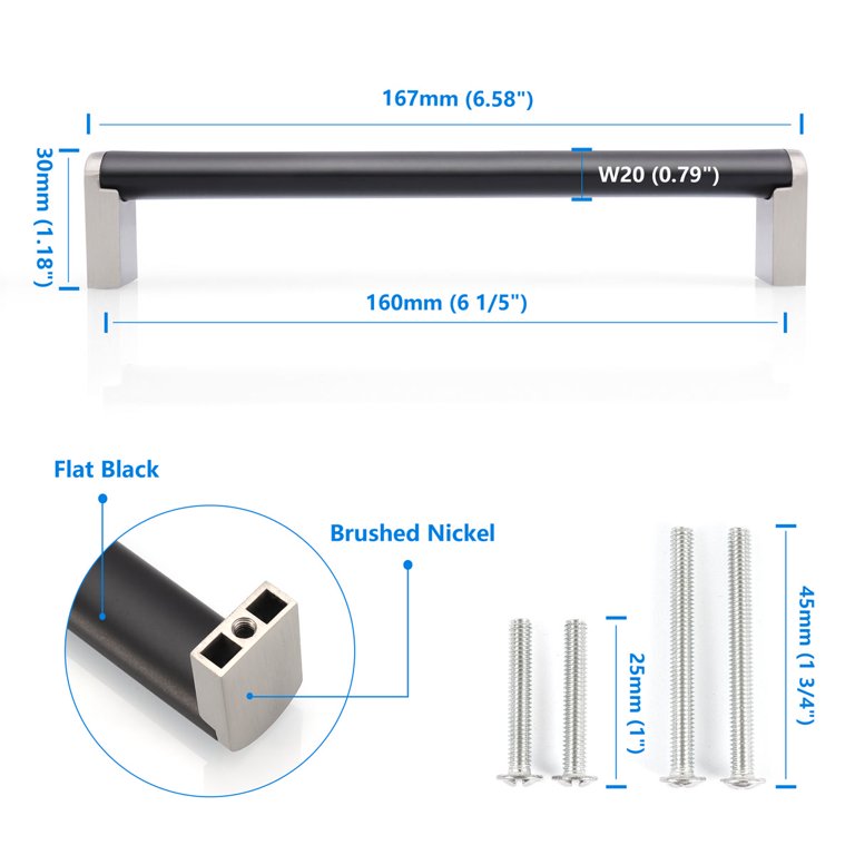 10x 160mm Black Gloss Nickel Drawer Pulls – Square Cabinet Handles For Kitchens & Doors