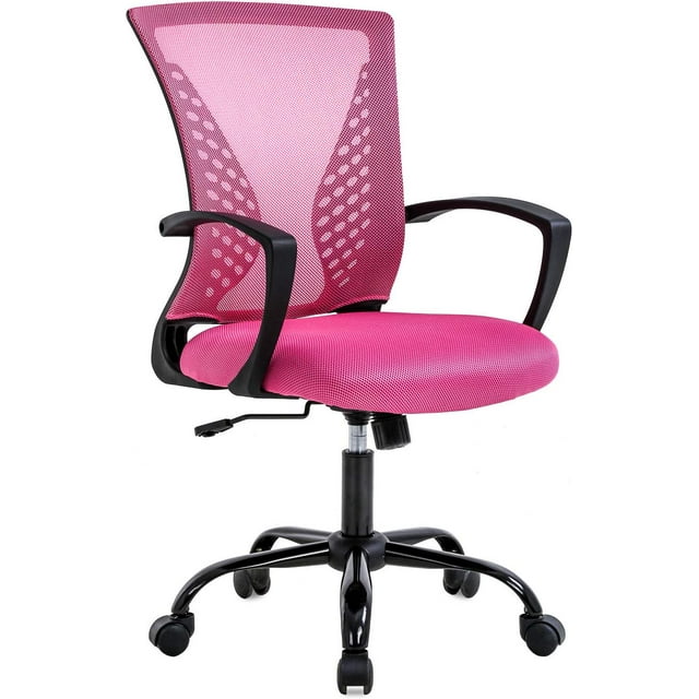 BestOffice Office Chair Ergonomic Mesh, Lumbar Support Armrest Mid Back Rolling Swivel Adjustable, Pink