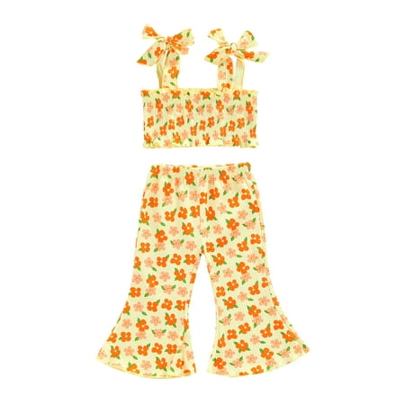 

Bagilaanoe 2Pcs Toddler Baby Girls Short Pants Set Floral Print Camisole Bandage Sleeveless Tops Flared Trousers 6M 12M1 8M 24M 3T 4T Kids Casual Outfits