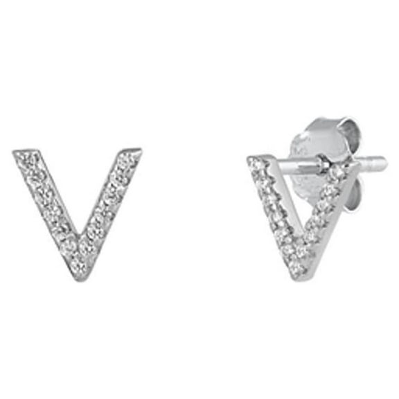 Flashy Sterling Silver Block Letter V Initial Clear Cubic Zirconia Earrings 925 New Jewelry Female