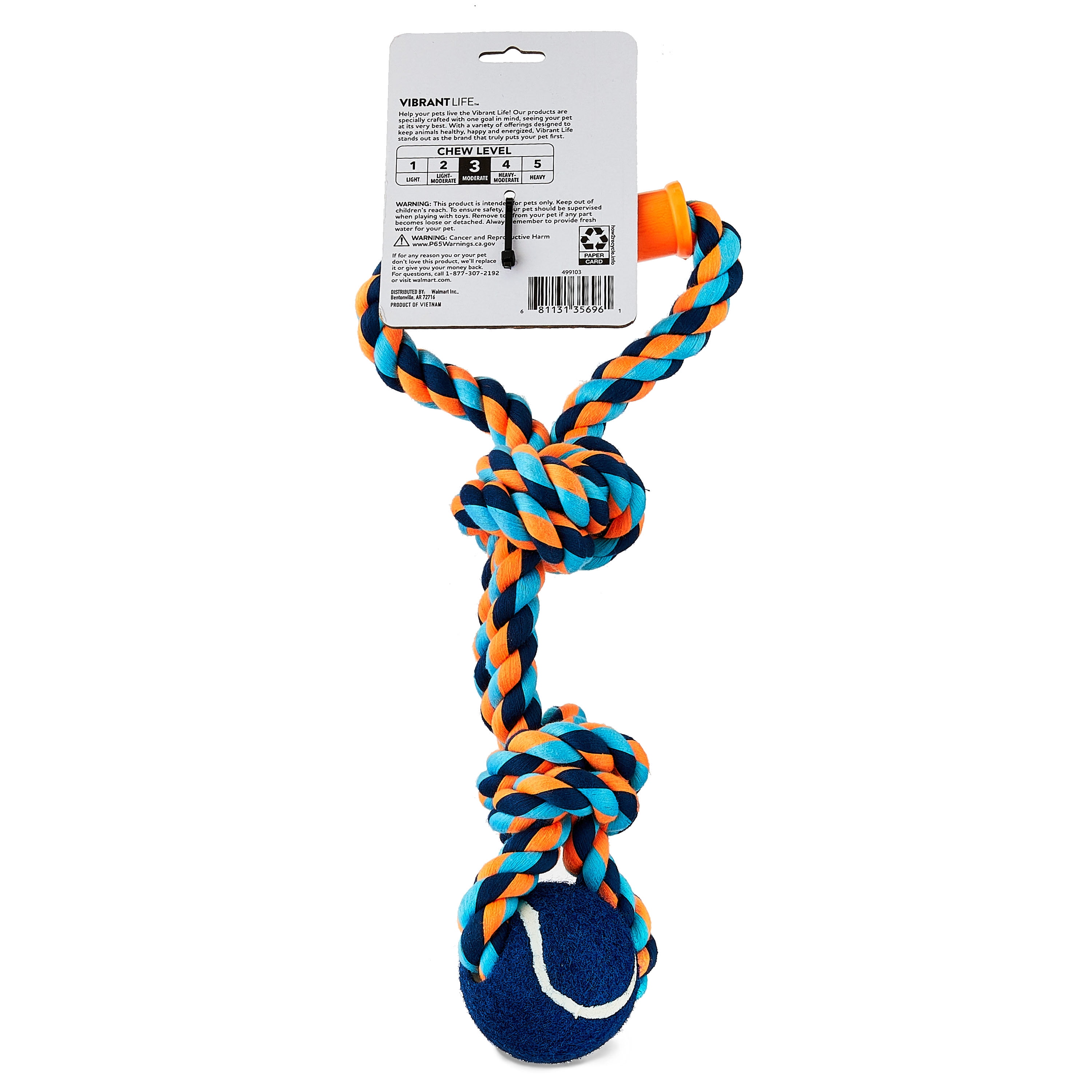 Vibrant Life Chomp and Tug Buddy Rope Toy for Moderate Chewers, Blue, Medium