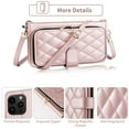 thumbnail image 2 of Furiet Argyle Wallet Case Compatible with iPhone 16 Pro 6.3 inch with Card Slot Zipper Purse Wrist Strap Shoulder Strap, Luxury PU Leather Stand Cell Phone Cover for i Phone16 i16 16Pro Rose Gold, 2 of 8