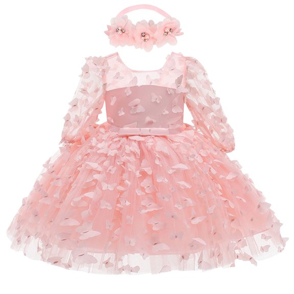 Mikilon Baby Girl Sequins Bowknot Butterfly Dress Infant Toddler Flower Girls Wedding Birthday Party Dresses