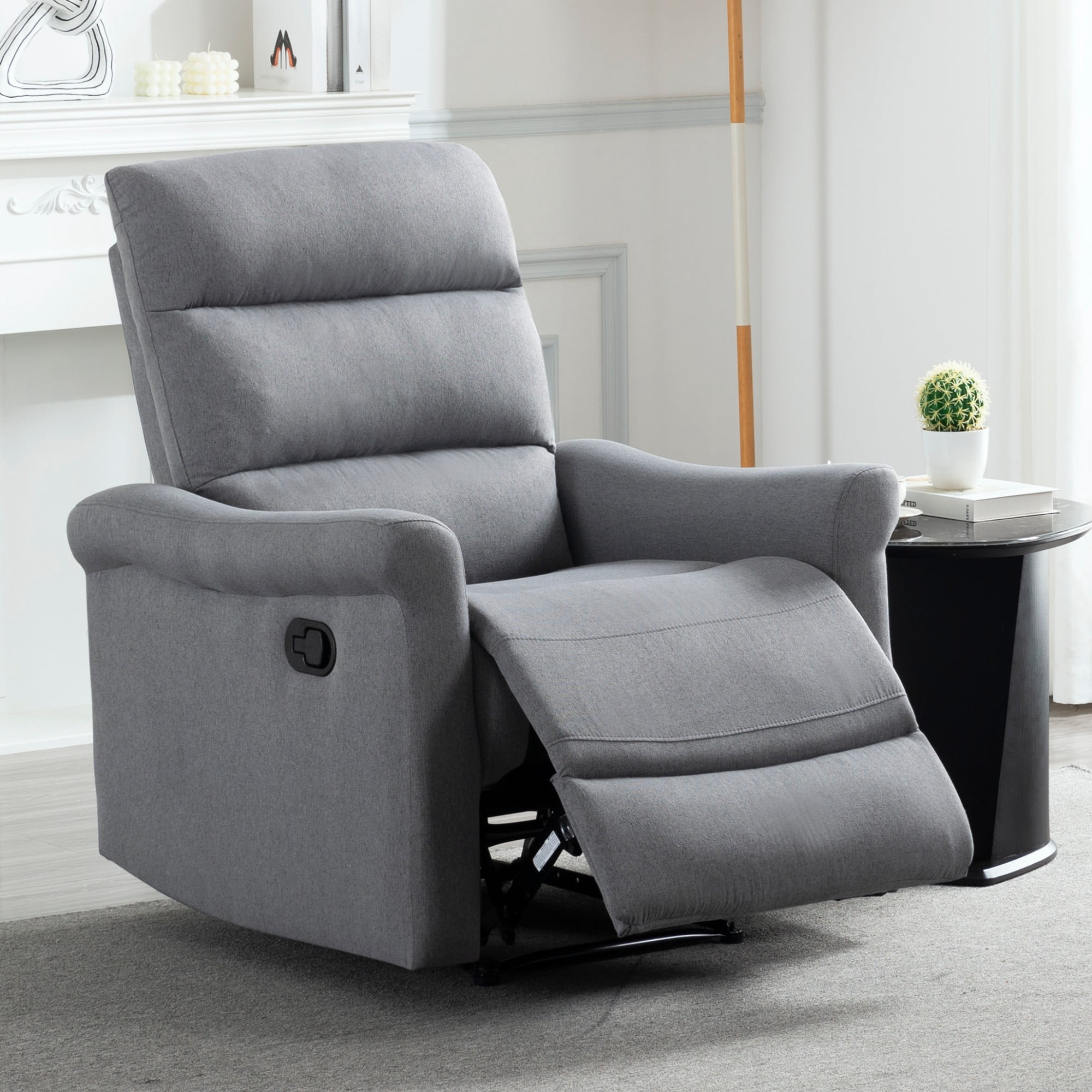 Gewnee 31.89" Manual Recliner Chair, Adjustable Reclining Lounge Chair, Linen Upholstered Wood & Metal Frame Single Sofa Recliner for Living Room, Office, Grey