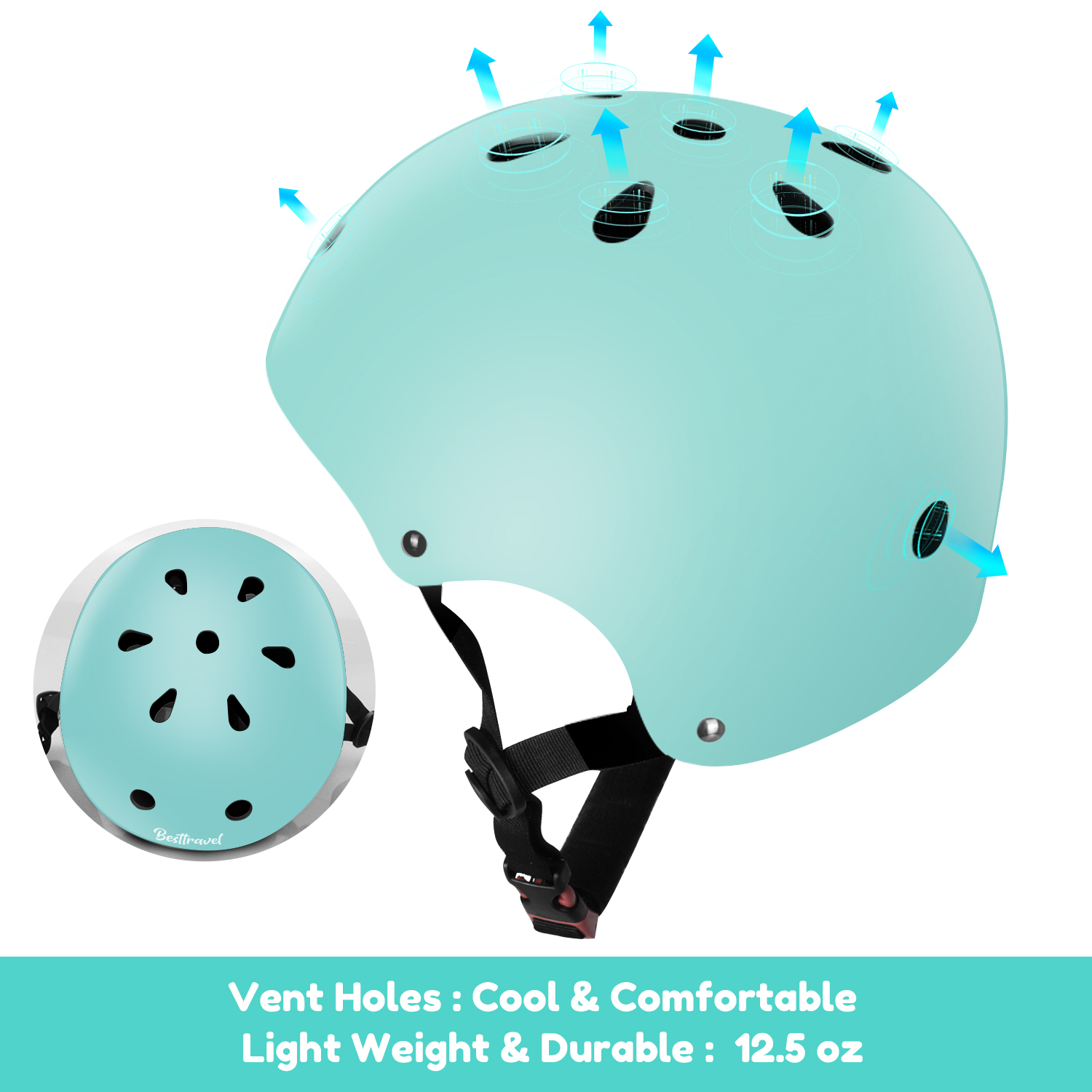Kids Bike Helmet for Toddlers 3-8 Years, Adjustable Lightweight Multi-Sport Protection for Cycling & Skateboarding - Light Blue
