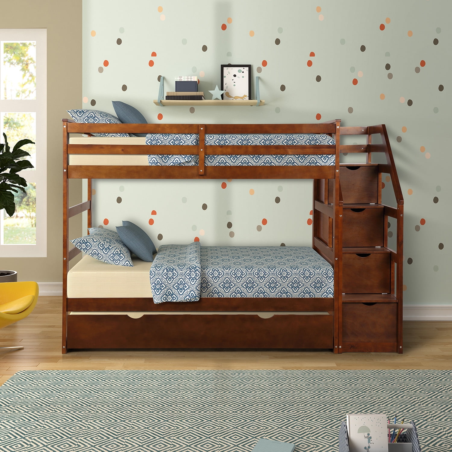 Details about   Twin Over Twin Bunk Beds for Kids Girls Boys Convertible Wood w/ Ladder & Rails 