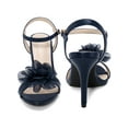 thumbnail image 2 of BLISSFUL STEP Flower Open Toe Ankle Strap Slingback Stiletto Heel Sandals for Women Dark Blue 6, 2 of 7