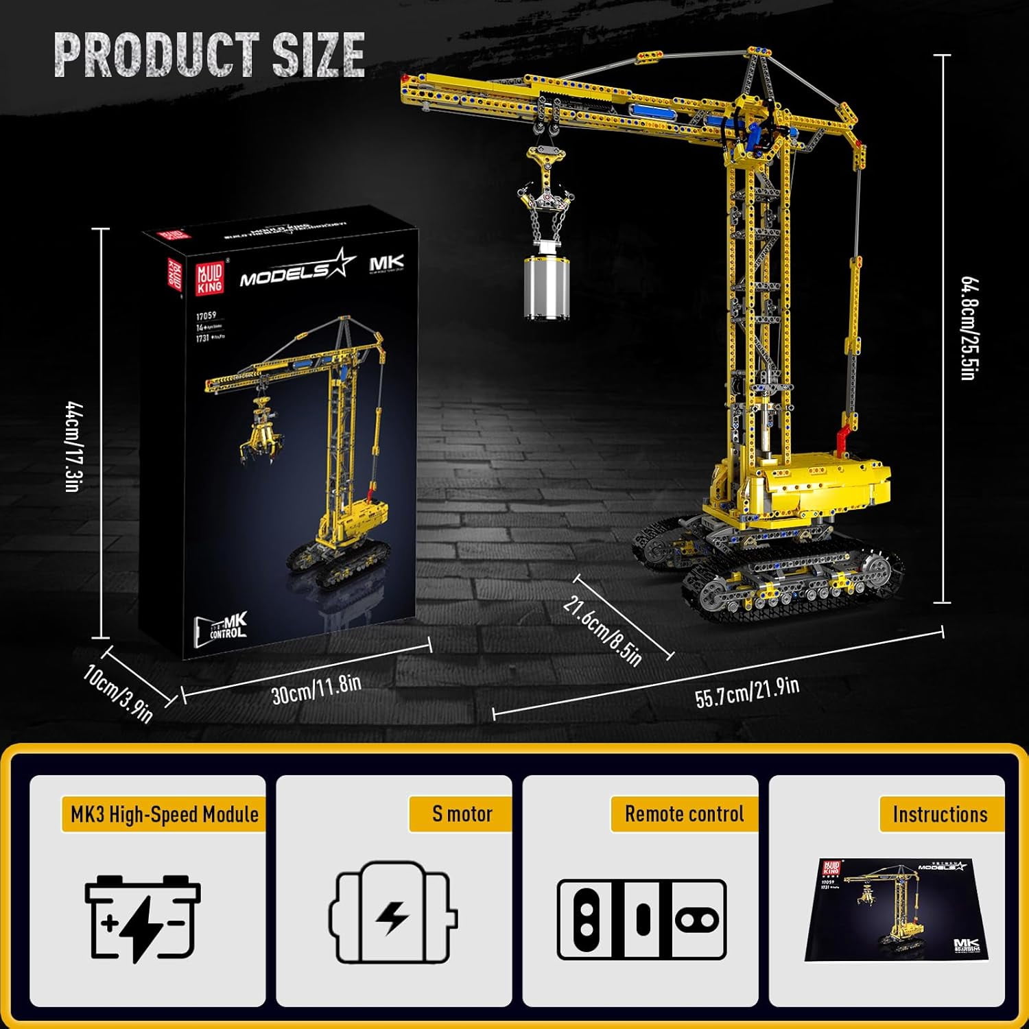 MOC Crawler Crane Advanced Building Kit for Adults, MOC Mobile Crane Heavy-Duty Truck Sets to Build, APP Control Large Engineering Vehicles, Construction Model Toy for Adults (1731 PCS)
