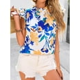 thumbnail image 7 of PRETTYGARDEN Women's Ruffle Short Sleeve Summer Tops Trendy Floral Trim Neck Casual Dressy Chiffon Boho Blouses Shirts, 7 of 7