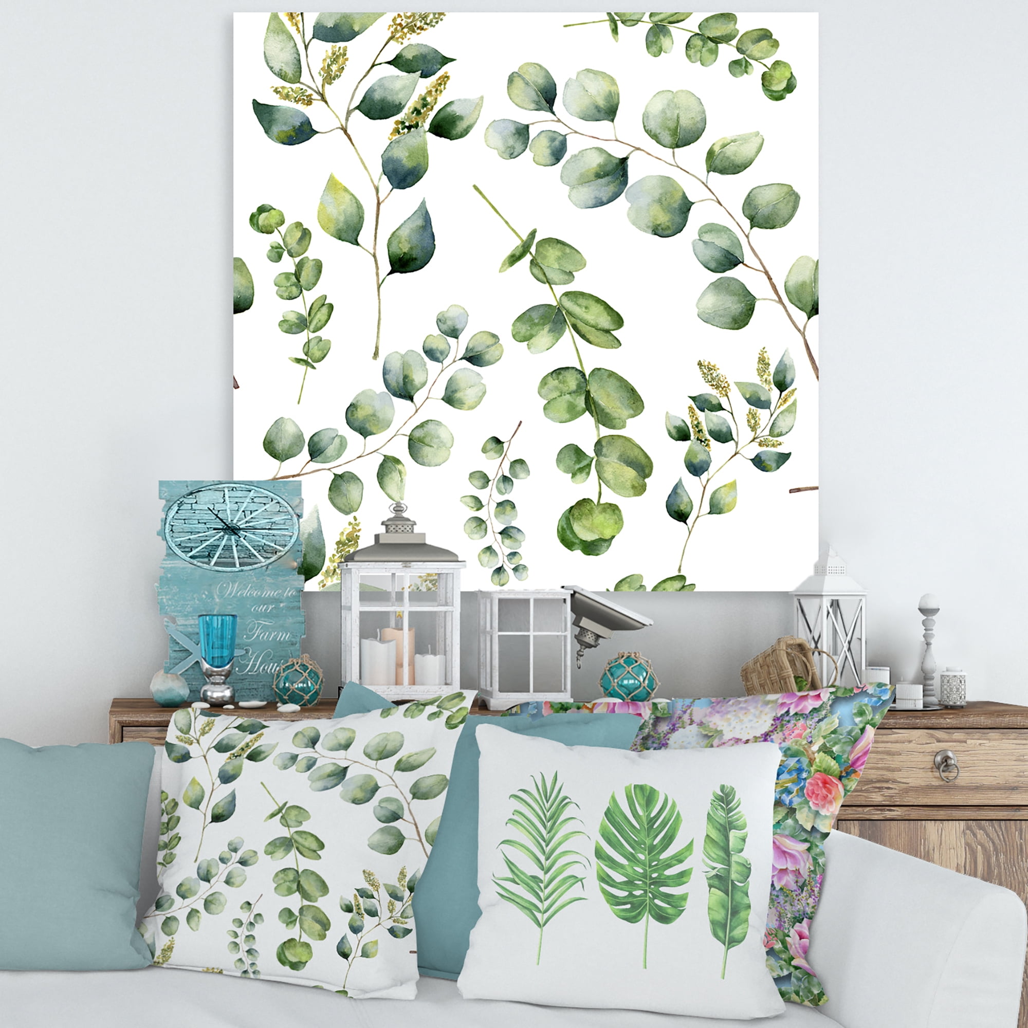 Designart ' Green Eucalyptus Plant Branches III ' Traditional Canvas Wall Art Print
