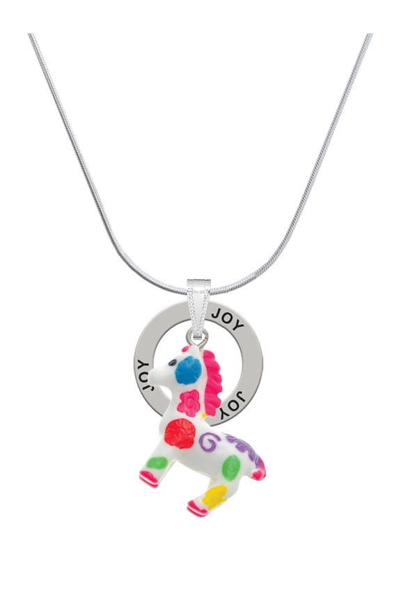 Resin Bright Paint Pony Joy Ring Charm Necklace, 18"