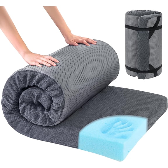 HOMBYS Memory Foam Camping Mattress Pad,Portable Sleeping Pad for Adult,Waterproof Cot Mattress,Roll Up Floor Mattress,Foldable Backpacking Travel Bed for Hiking,Guest Bed