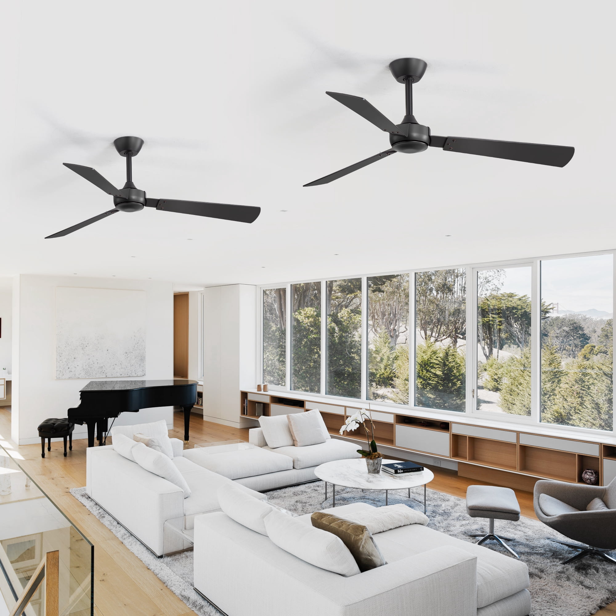 ALKAFY 52 inch 2-Pack Black Modern Ceiling Fan - No Light, 6-Speed, 3 Blades, Remote, for Bedroom, Living Room & Dining Room