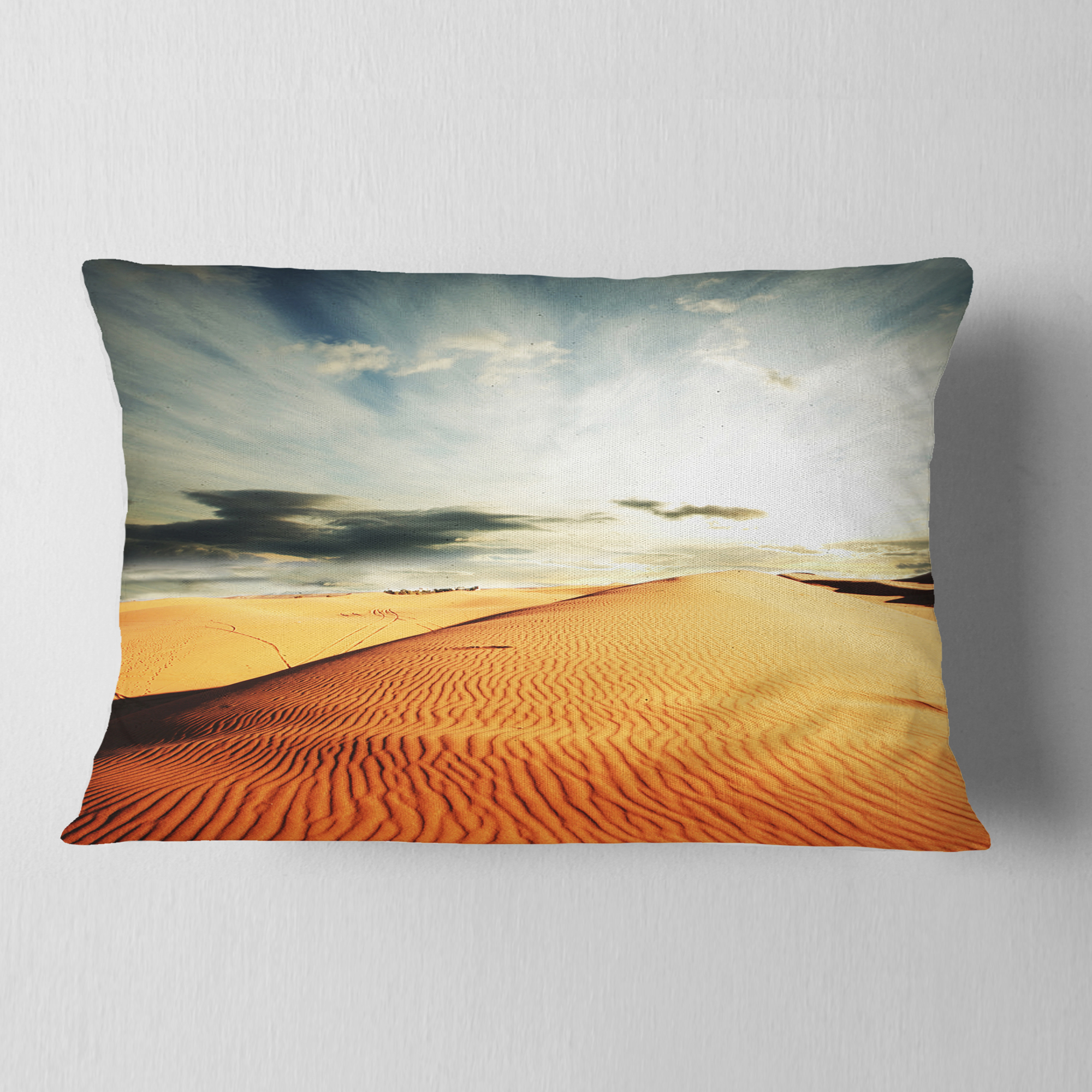 Designart Sahara Desert and Cloudy Sky - Landscape Printed Throw Pillow - 12x20