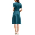 thumbnail image 3 of INSPIRE CHIC Women's A-Line Dress with Belted Summer Short Sleeve 2026 Split Neck Dresses S Blue, 3 of 5