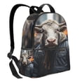 thumbnail image 2 of Lsque Surrealist Cow Pattern Backpack – School Travel Canvas Daypack with Ergonomic Padded Straps, Multiple Compartments & Leather Handle, 2 of 5