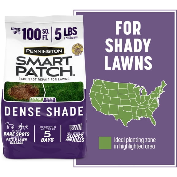 Pennington Smart Patch Dense Shade Grass Seed Mix, Fescue Grass Seeds for Lawn, Partial to Full Shade, 5 lb, 1 Bag