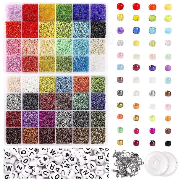 35000 piezas de cuentas de semillas de vidrio y 250 piezas de cuentas de letras del alfabeto, cuentas de pulsera de 2 mm
