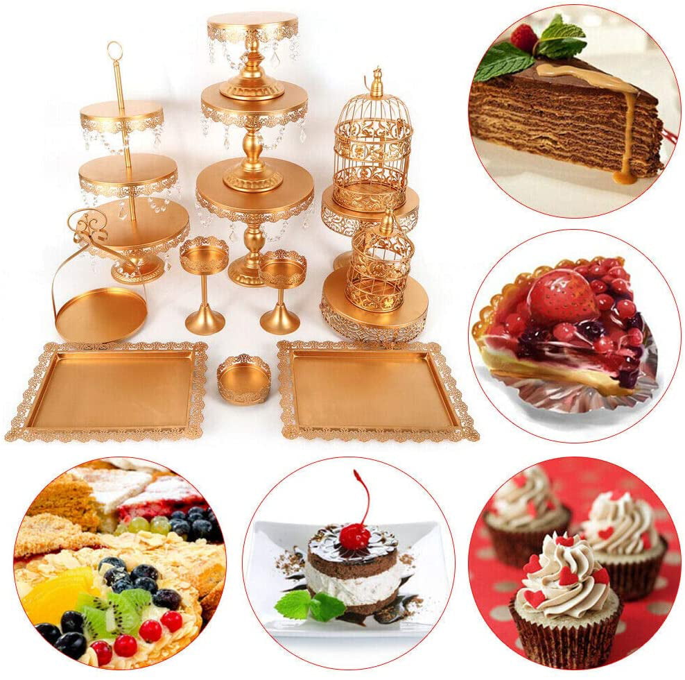 14pcs Classical Gold Cake Holder Wedding Dessert Stand Set Metal Cupcake Plates 
