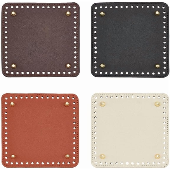 4Pcs 4 Colors Square Crochet Bag Bottom with Holes 15cm/5.9inch Knitting Bags Nail Bottom Shaper Leather Bag Bottom Base Pad for DIY Handbag Shoulder Purse Making Supplies DIY