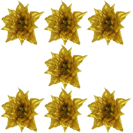 

NUOLUX 7pcs Christmas Glitter Flowers Decorative Artificial Christmas Wreath Flowers